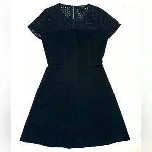 J. Crew Womens Black Eyelet Dress Short Sleeve Mini Size- 00